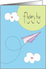 Hand Lettered Flying By Across the Miles with Looping Paper Airplane card