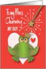Hand Lettered Valentine’s Prince Charming for Him Green Toad and Wand card