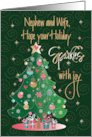 Hand Lettered Christmas for Nephew and Wife Tree Sparkles with Joy card
