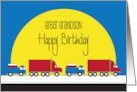 Hand Lettered Birthday for Great Grandson with Rolling Toy Trucks card