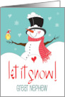 Hand Lettered Christmas Let it Snow Snowman Great Nephew with Hat card