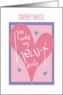 Hand Lettered Valentine’s Day for Niece You Make My Heart Smile Heart card
