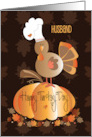 Hand Lettered Turkey Day for Husband Turkey on Pumpkin in Chef’s Hat card