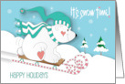 Hand Lettered Christmas It’s Snow Time White Bear on Candy Cane Sled card