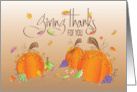 Hand Lettered Thanksgiving Giving Thanks Three Pumpkins and Leaves card