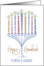 Hand Lettered Hanukkah for Niece and Husband Menorah Decorated Candles card