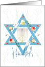 Hanukkah with Star of David Flowers Menorah with Candles and Honey card