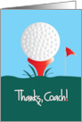 Hand Lettered Thanks Coach for Golf Coach with Golf Ball and Red Tee card