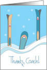 Hand Lettered Thanks Coach for Ski Coach Skis and Snowboard in Snow card