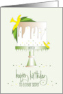 Hand Lettered Birthday for Sister March Monthly Flower Daffodil Cake card