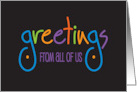Hand Lettered Greetings From All of Us with Brilliant Colors and Dots card