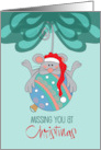 Hand Lettered Missing You at Christmas Mouse Drooped Over Ornament card
