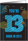Beddian Birthday You’re 13 Born in 2013 Large Numbers with Balloons card