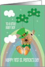 1st St Patrick’s Day Boy Bear in Leprechaun Hat and Shamrock Balloons card