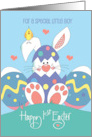 Hand Lettered First Easter Boy White Bunny Lavender Eggshell and Heart card