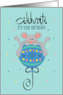 Hand Lettered Missing You on Your Birthday Mouse on Ornate Balloon card