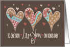 Hand Lettered Son’s Day for Son Love You Triple Decorated Hearts card