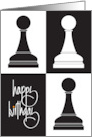 Hand Lettered Birthday for Chess Player Three Pawns on Black and White card
