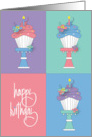 Hand Lettered Birthday Repeating Cupcakes Cake Stand and Flowers card