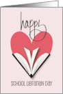 Hand Lettered School Librarian Day with Heart and Open Book card