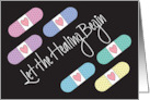 Hand Lettered Get Well Let the Healing Begin Diagonal Colored Bandages card