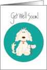 Hand Lettered Get Well Soon Fluffy Dog with Broken Arm and Cast card
