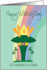 Hand Lettered St Patrick’s Day for Friend Bird in Tall Leprechaun Hat card