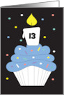 Hand Lettered Birthday Cupcake with Blue Frosting with Custom Age card
