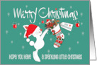 Hand Lettered Christmas Bunny and Stocking for Great Granddaughter card