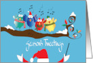 Hand Lettered Christmas for Choir Director Birds Singing with Santa card