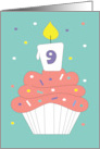 Birthday Pink Cupcake White Candle 9 Year Old Great Granddaughter card