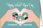 Hand Lettered School Nurse Day with Heart Hands and Children card