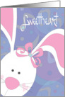 Hand Lettered Easter Sweetheart White Bunny with Pink Bow for Girl card