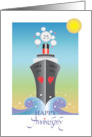 Hand Lettered Happy Anniversary with Cruise Ship and Custom Years card