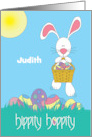 Hand Lettered Hippity Hoppity White Bunny and Egg Basket Hopping card