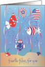 Hand Lettered Fourth of July Fishes Patriotic Fish Balloons Fireworks card