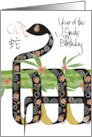 Hand Lettered Year of the Snake Birthday Coiled Floral Snake on Bamboo card