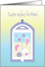 Hand Lettered Easter Away at College for Niece with Bunny in Window card