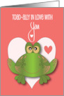 Hand Lettered Toadally In Love With You Green Toad and Hearts for Her card
