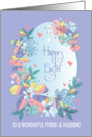 Easter For Friend and Husband Blue Oval Egg Floral Edging and Hearts card