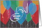 Hand Lettered YAll Birthday from Texas with Colorful Balloons card
