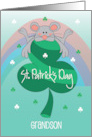 Hand Lettered St Patrick’s Day for Grandson Mouse on Striped Shamrock card