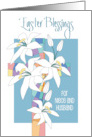 Hand Lettered Easter Niece and Husband with Cross and Easter Lilies card