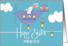 Hand Lettered Easter From All of Us Bunny in Plane Parachuting Birds card