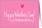 Hand Lettered Valentine From All of Us with Red Heart Shaped Balloon card