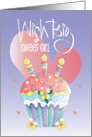 Hand Lettered Birthday Wish Big Cupcake for Girls Sprinkles and Heart card