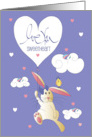 Hand Lettered Love You Easter for Girl Bunny with Heart Balloon card