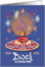 Hand Lettered Diwali for Friend Clay Diya with Flame and Fireworks card