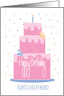 Hand Lettered Birthday for Son’s Girlfriend Layered Floral Pink Cake card
