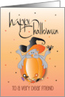 Hand Lettered Halloween for Friend Mouse in Witch Hat on Pumpkin card